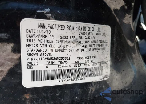2010 Infiniti G37X from USA, damaged, VIN JN1CV6AR3AM250862
